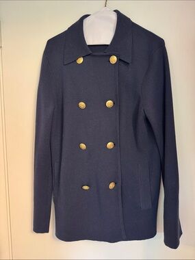 Women's Navy Double-Breasted Button Sweater